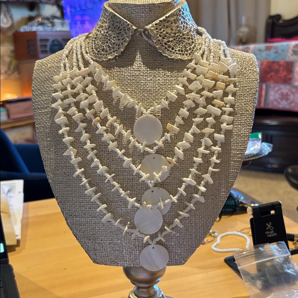 Layered White Shell Statement Necklace - Elegant Women’s Jewelry